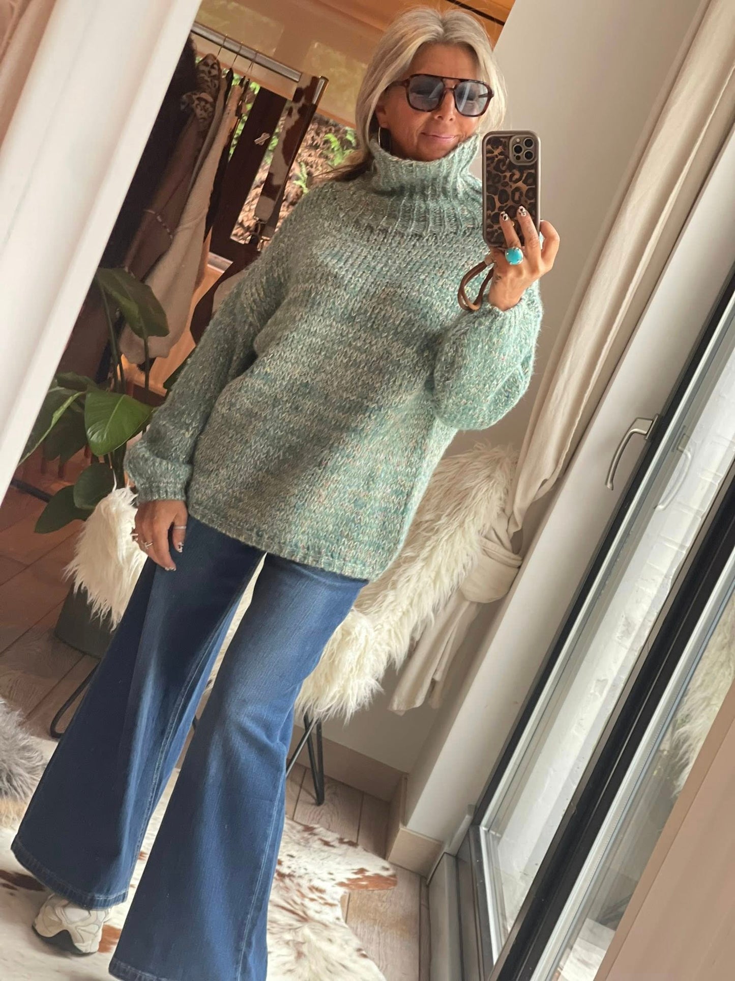 Pull col roulé lurex