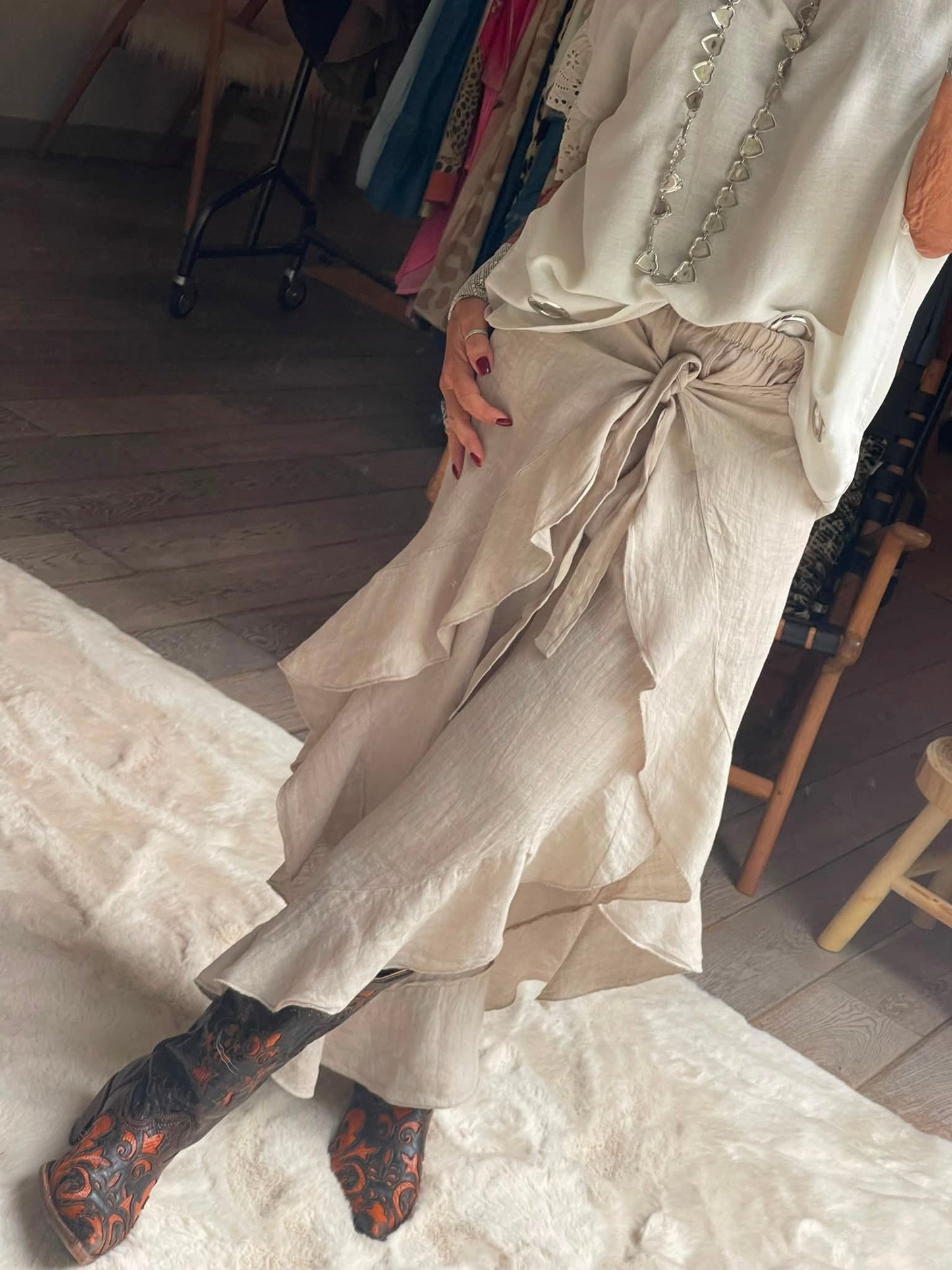 Pantalon croisé Lin coco