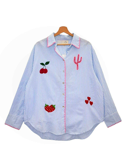 Chemise rayée broderies